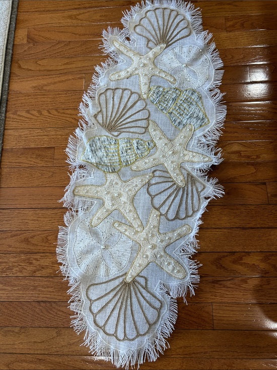 Other - Coastal Seashell Starfish Table Runner in White pearls Seashell Beaded Runner